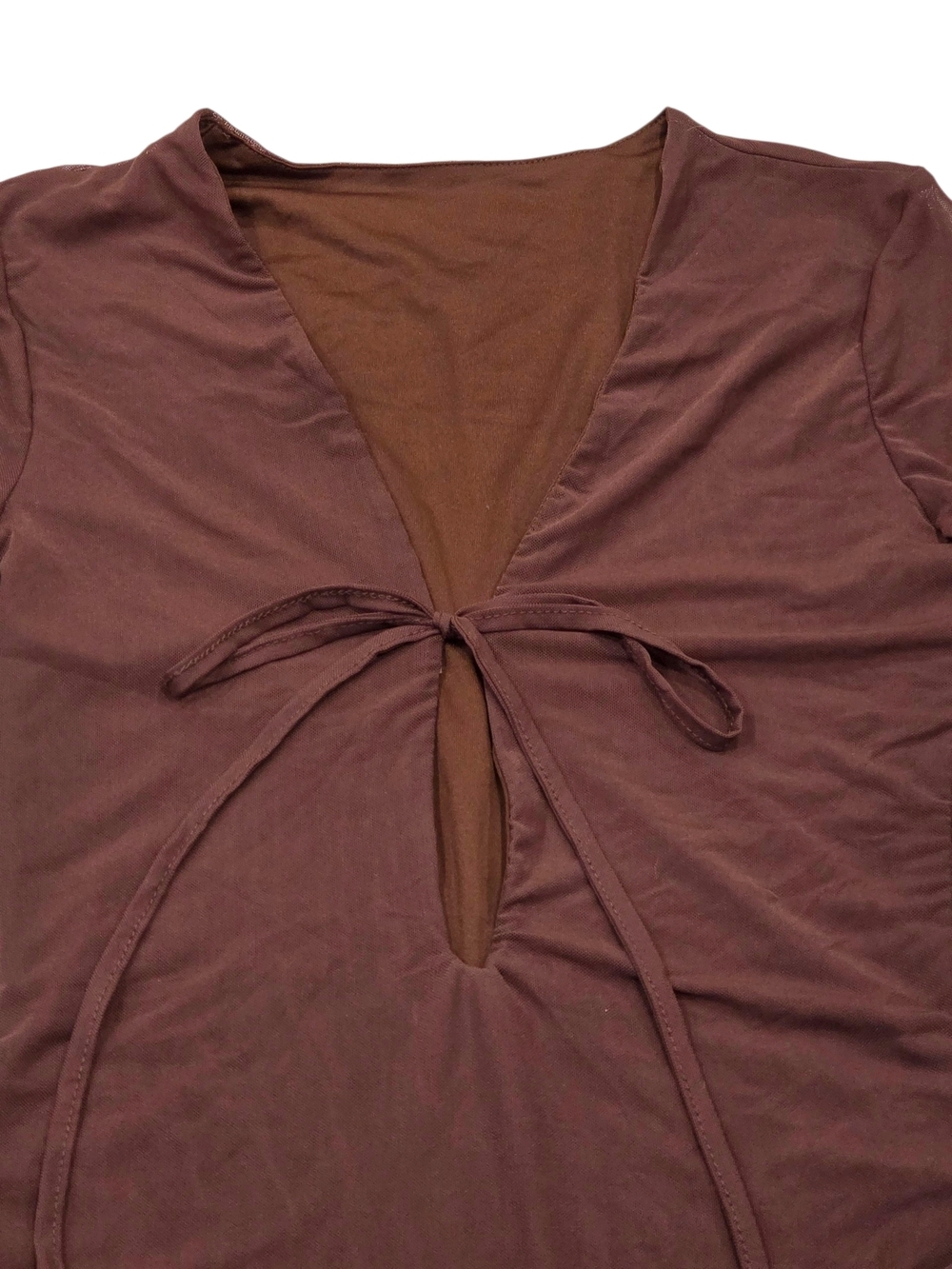 NWT Soly Hux Chocolate Mesh Tie-Front Keyhole Cutout Bodysuit Size Medium - Picture 4 of 13